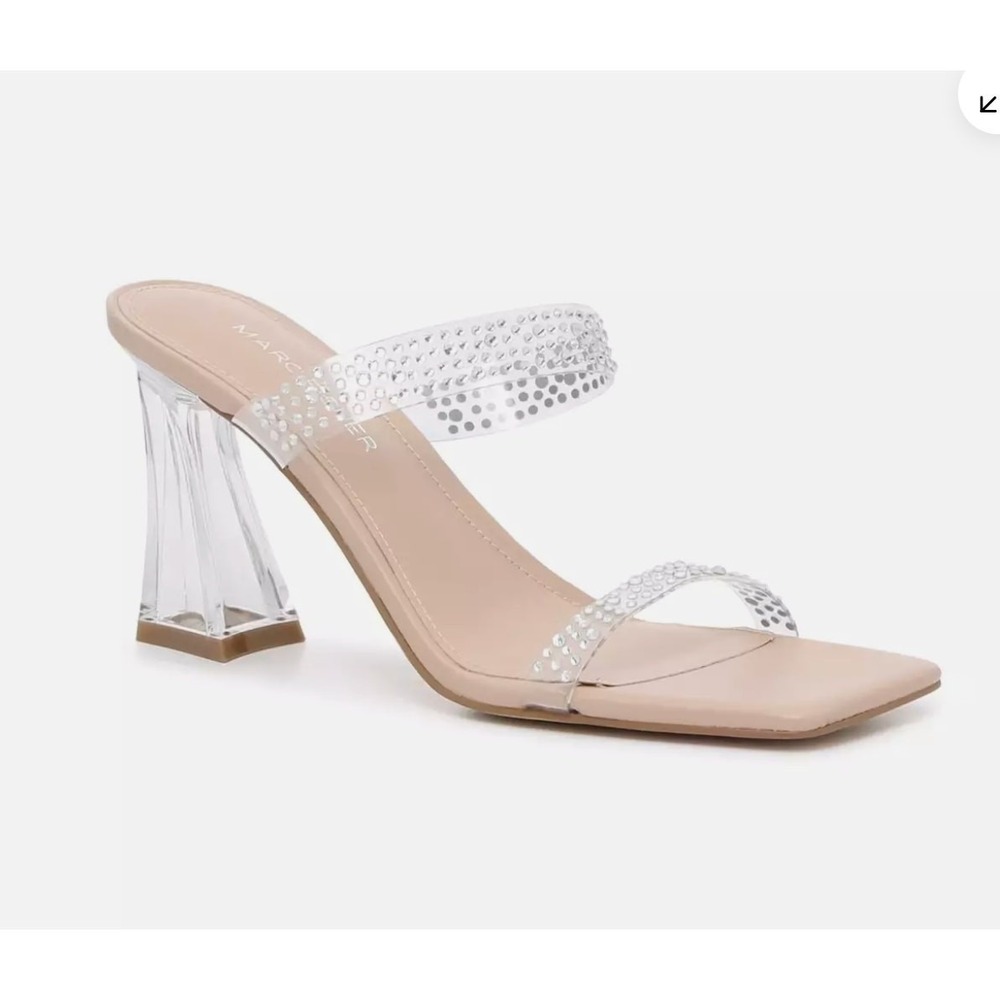 Marc‎ Fisher Heels Womens 10M Clear Rhinestone Anita Heeled Sandals Square Toe